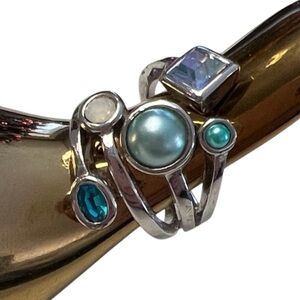 Lia Sophia Comet Ring Silver Tone with Teal White Blue & Green Stones Size 8